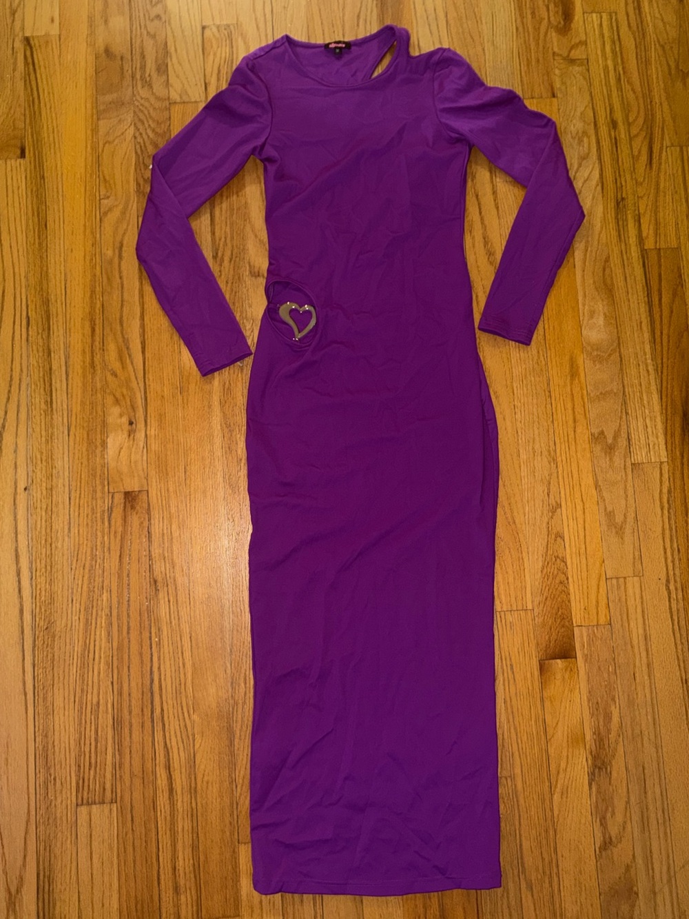 Waydamin Purple Long Sleeve Bodycon Maxi Dress with Heart Accent